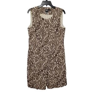 Worth 100% Linen Shift‎ Dress Size 12 Brown White Ikat Button Down Office Summer